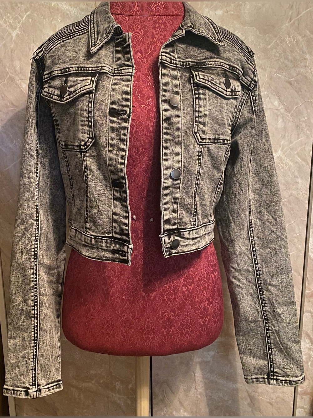 Fashion Nova Acid Wash Grey Moto Madness Denim Jacket - Grey/Black
